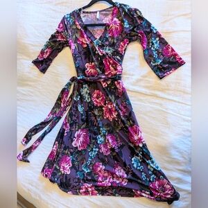 PinkBlush 3/4 Sleeve Floral Wrap Dress - S